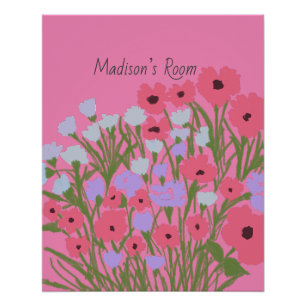 Colourful Pretty Floral Charm + Custom Name Poster