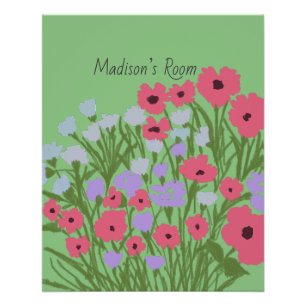 Colourful Pretty Floral Charm + Custom Name Poster