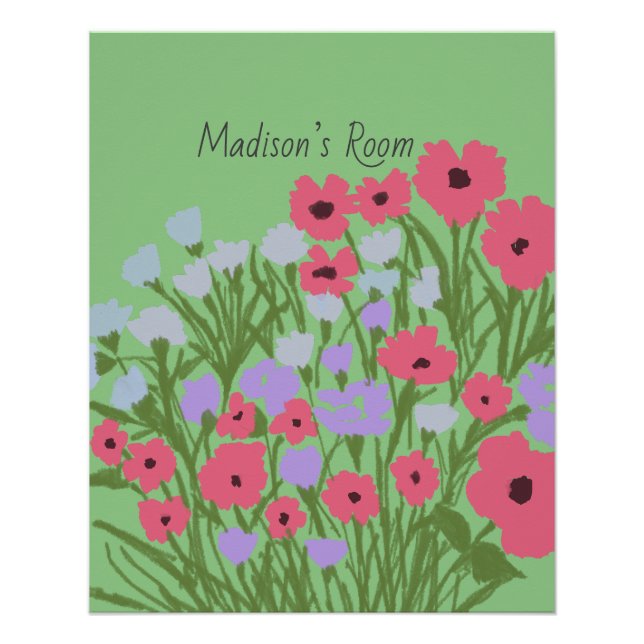 Colourful Pretty Floral Charm + Custom Name Poster (Front)