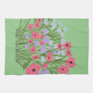 Colourful Pretty Floral Charm + Custom Name Tea Towel