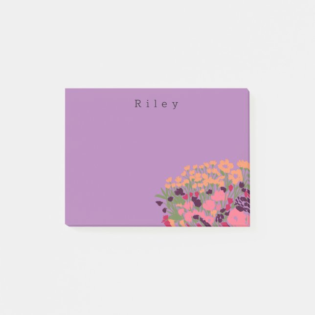 Colourful Pretty Floral Let’s Bloom + Custom Name Post-it Notes (Front)