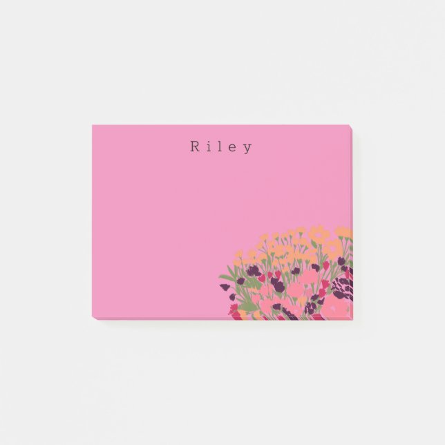 Colourful Pretty Floral Let’s Bloom + Custom Name Post-it Notes (Front)