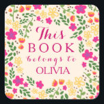Colourful Pretty Floral This Book Belongs Stickers<br><div class="desc">Customise this Custom Pretty This Book Belongs To Stickers featuring an Original Bright Pink, Orange and Yellow Colourful Summer Floral and Green Leaves Pattern. Girly cute summer design. You add your name, the "book" text can be changed to and replaced by some other product on which you wish to stick...</div>