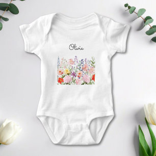 Colourful Pretty Flowers Floral Garden Personalise Baby Bodysuit