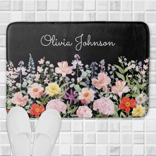 Colourful Pretty Flowers Floral Garden Personalise Bath Mat