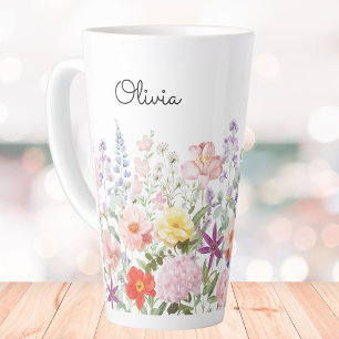 Colourful Pretty Flowers Floral Garden Personalise Latte Mug