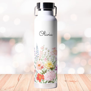 Colourful Pretty Flowers Floral Garden Personalise Water Bottle