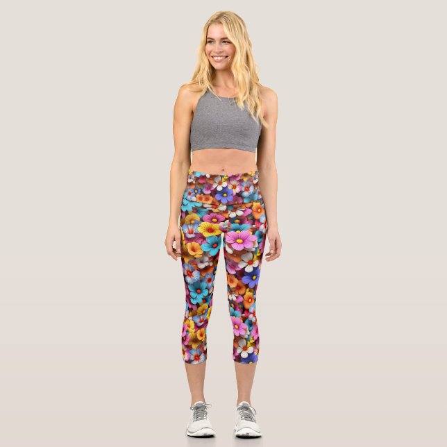 Colourful Pretty Flowers Pattern-20240 Capri Leggings (Front)