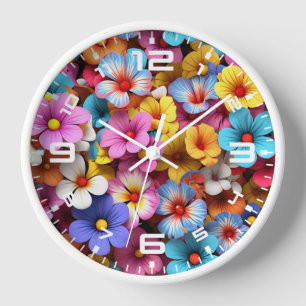 Colourful Pretty Flowers Pattern-20240 Clock