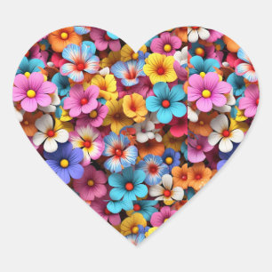 Colourful Pretty Flowers Pattern-20240 Heart Sticker