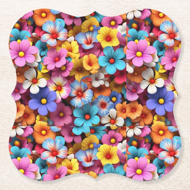 Colourful Pretty Flowers Pattern-20240 Paper Coaster (Front)
