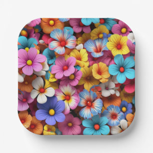 Colourful Pretty Flowers Pattern-20240 Paper Plate