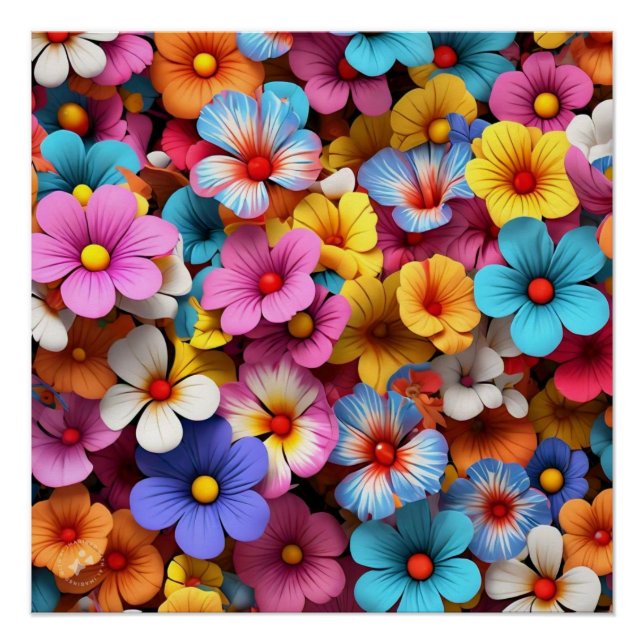 Colourful Pretty Flowers Pattern-20240 Poster (Front)