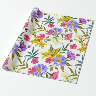 Colourful pretty flowers pattern wrapping paper