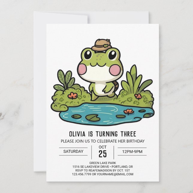 Colourful Pretty Frog Digital Birthday Invitation (Front)