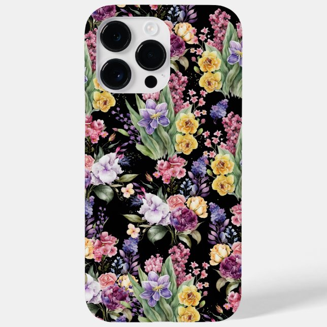 Colourful Pretty Garden Flowers on Black Backgroun Case-Mate iPhone Case (Back)