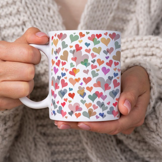Colourful Pretty Pastel Heart Pattern Cute Girly Coffee Mug (Creator Uploaded)