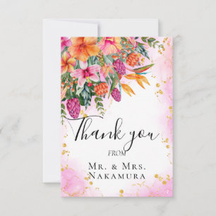 Colourful Pretty Pink Orange Tropical Flowers Phot Thank You Card