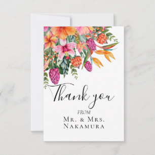 Colourful Pretty Pink Orange Tropical Flowers Phot Thank You Card