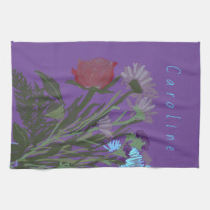 Colourful Pretty Spring Flowers + Custom Name Tea Towel