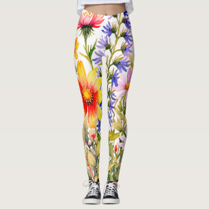 colourful Pretty wildflowers watercolor painting Leggings