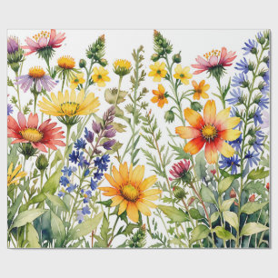 Colourful pretty wildflowers watercolor painting wrapping paper