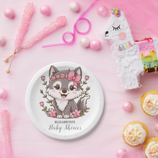 Colourful Pretty Wolf Baby Shower Paper Plate (Party)