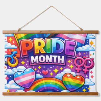 Colourful Pride Month Rainbow and Unicorn Art Hanging Tapestry