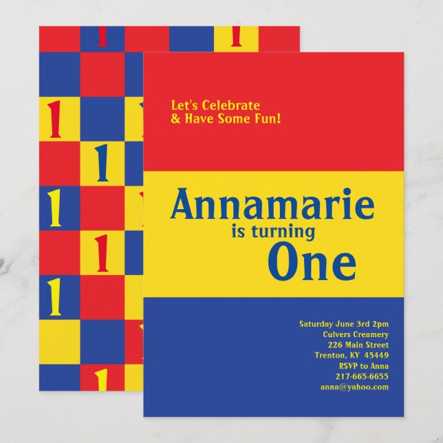 Colourful Primary 1st Birthday Cute Invitations (Front/Back)