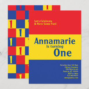 Colourful Primary 1st Birthday Cute Invitations