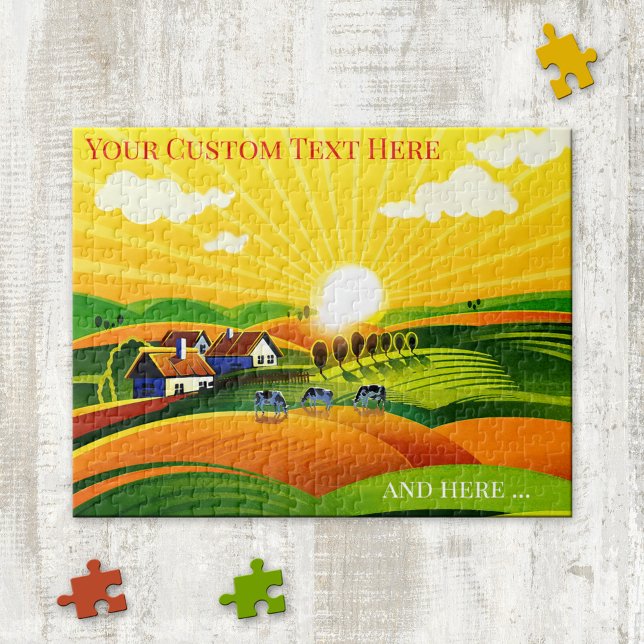 Colourful Primitive Art Farm Land Sunrise Puzzle (Creator Uploaded)