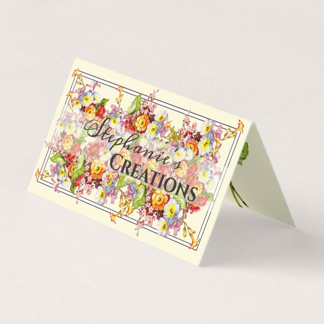 Colourful Primroses Cute Floral Spring Personalise Business Card (Front)