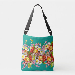 Colourful Primroses Cute Floral Spring Personalise Crossbody Bag