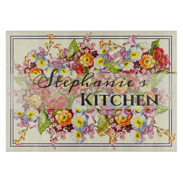 Colourful Primroses Cute Floral Spring Personalise Cutting Board (Front)