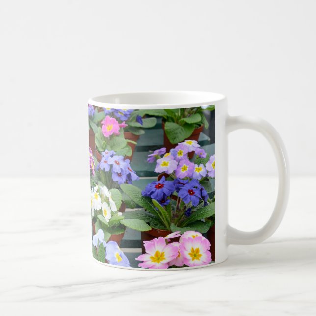 Colourful primroses print coffee mug (Right)