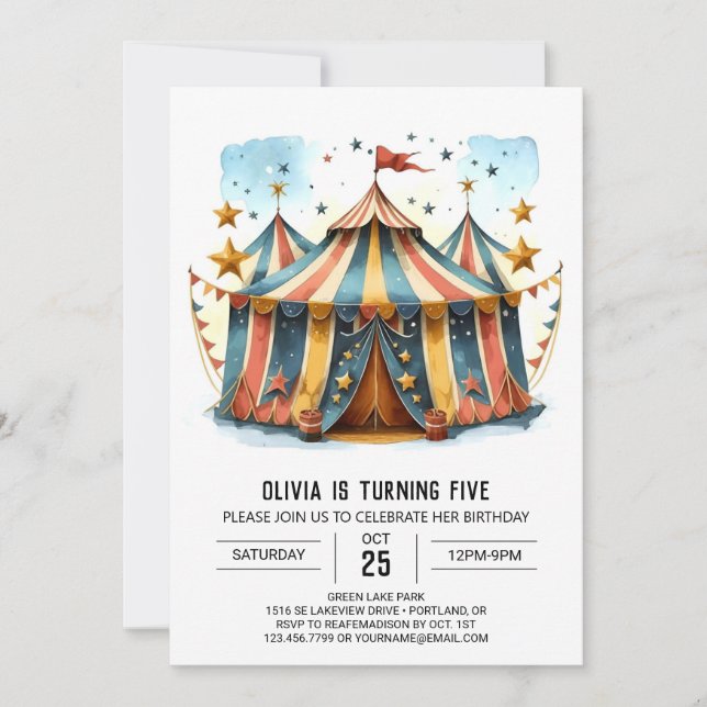 Colourful Printable Joy Circus Birthday Invitation (Front)