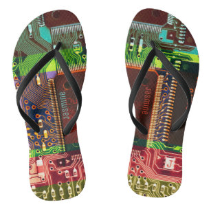 Colourful Printed Circuit Board Personalised Geeky Flip Flops