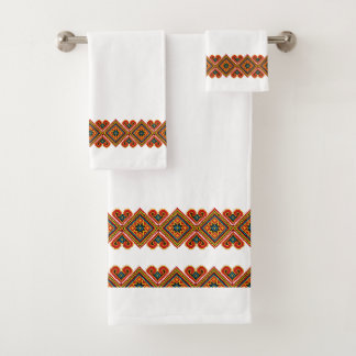 Colourful Printed Embroidery Look Bath Towel Set
