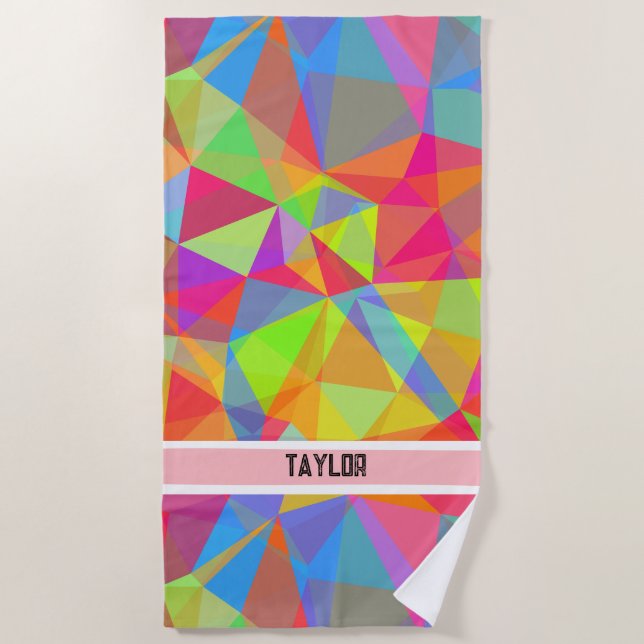 Colourful Prism Geometric Kaleidoscope Rainbow Beach Towel (Front)