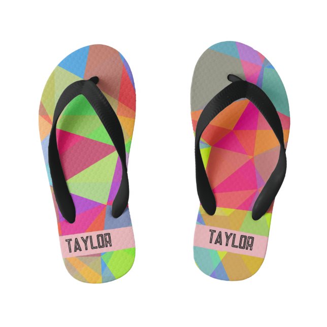 Colourful Prism Geometric Kaleidoscope Rainbow Kid's Flip Flops (Footbed)
