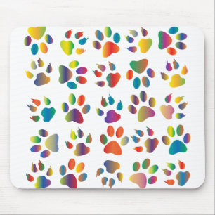 Colourful Prismatic Rainbow Animal Paw Prints Dog Mouse Mat