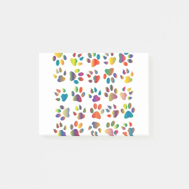 Colourful Prismatic Rainbow Animal Paw Prints Dog Post-it Notes (Front)