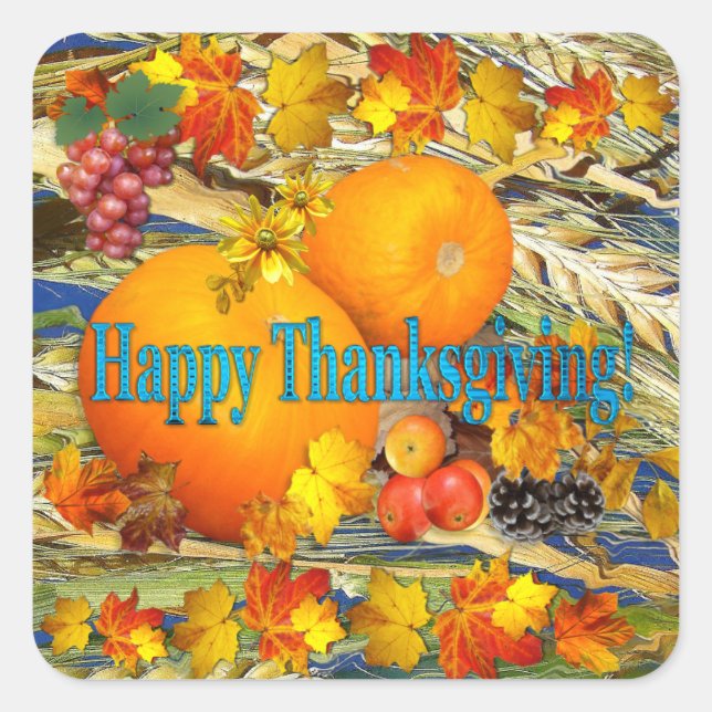 Colourful Produce Happy Thanksgiving Square Sticker (Front)