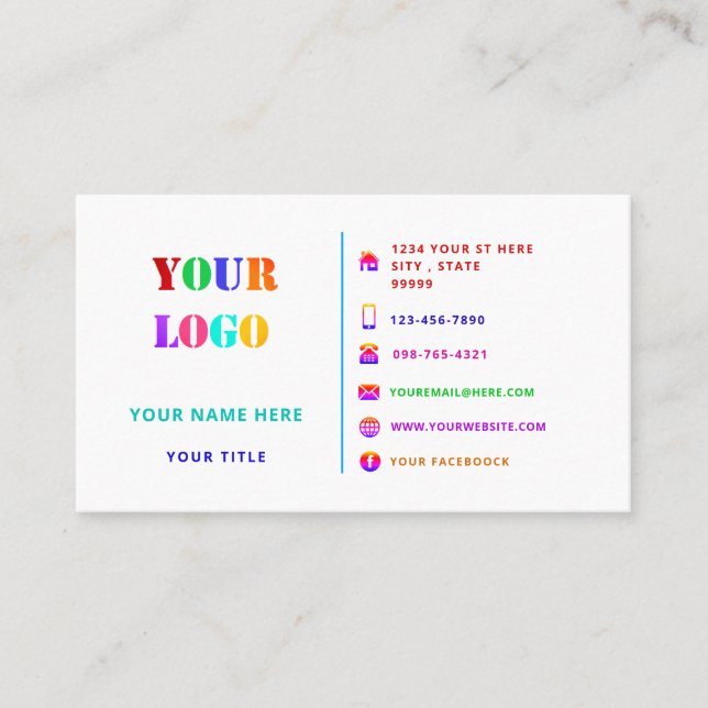 Colourful Professional Logo, Info, Motto - Fresh Business Card (Front)
