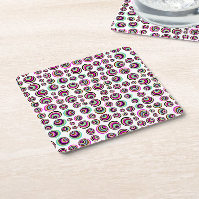 Colourful Psych Spots + your background & idea Square Paper Coaster (Angled)