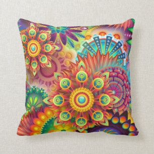 Colourful psychedelic Abstract floral pattern Cushion