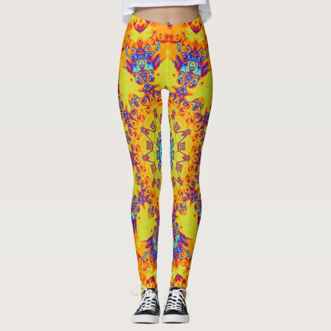 Colourful psychedelic abstract pattern leggings (Front)