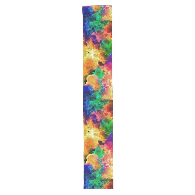 Colourful Psychedelic Abstract Rainbow Long Table Runner (Front)