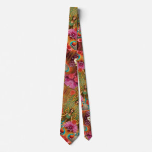 Colourful Psychedelic AI Art Orange Pink Green Tie