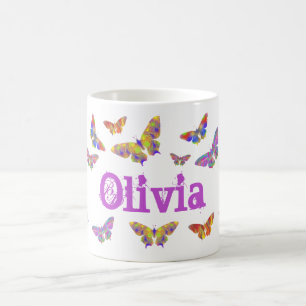 Colourful Psychedelic Artsy Butterfly Olivia Name Coffee Mug